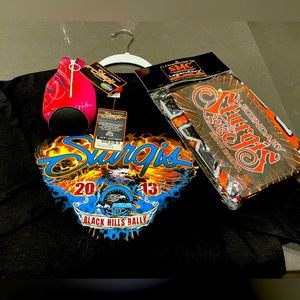 STURGIS RALLY HOT LEATHERS 2013 PKG - 3 ITEM BUNDLE-Tee, Bottle Cozy & Flag.